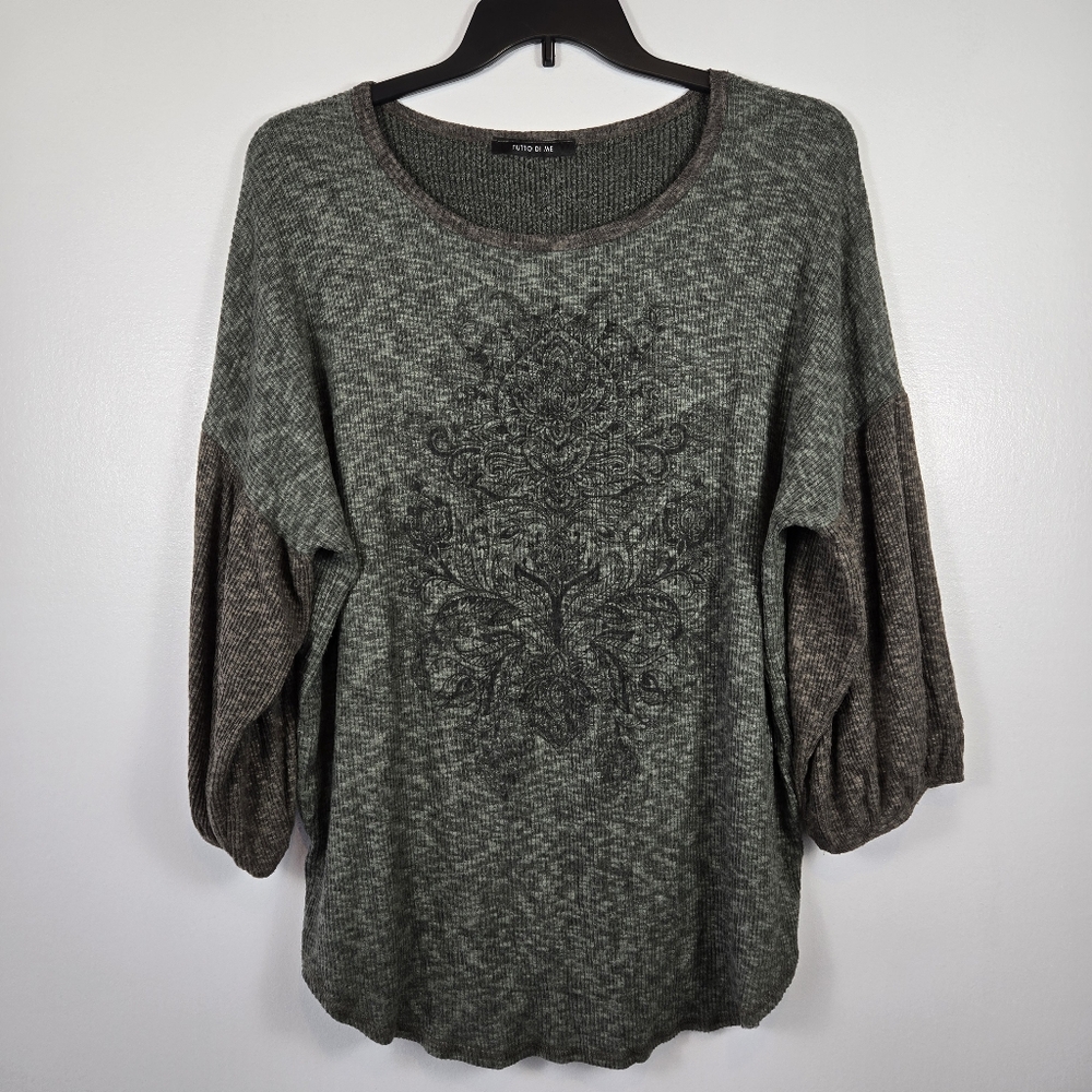 Buckle Tutto Di Me Olive Green Ribbed 3/4 Balloon Sleeve Top Plus Size XXL
